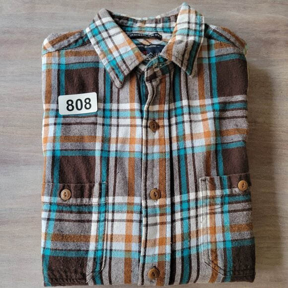 Old Navy Vintage Flannel Shirt Men’s Blue Brown Plaid Button Up Cotton Small - Picture 7 of 7
